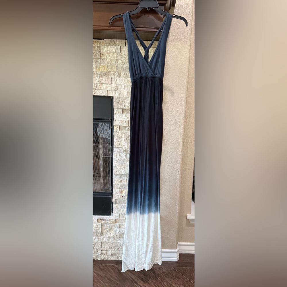Hardtail Maxi Ombré Cotton-Blend Dress in Navy and White